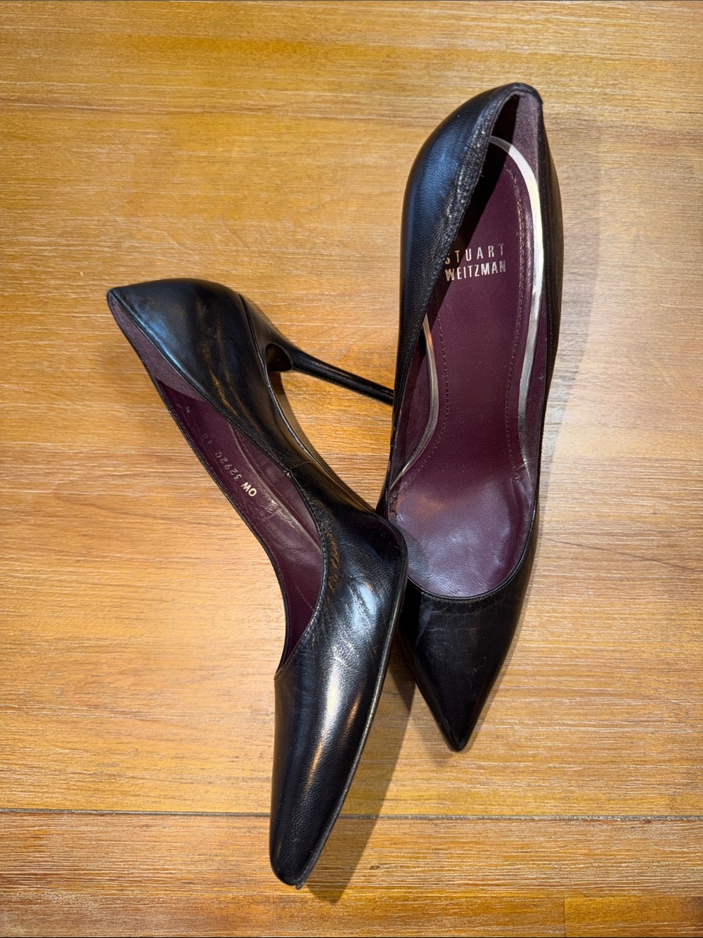 Stuart Weitzman Black Pointed-Toe Leather Stiletto Pumps